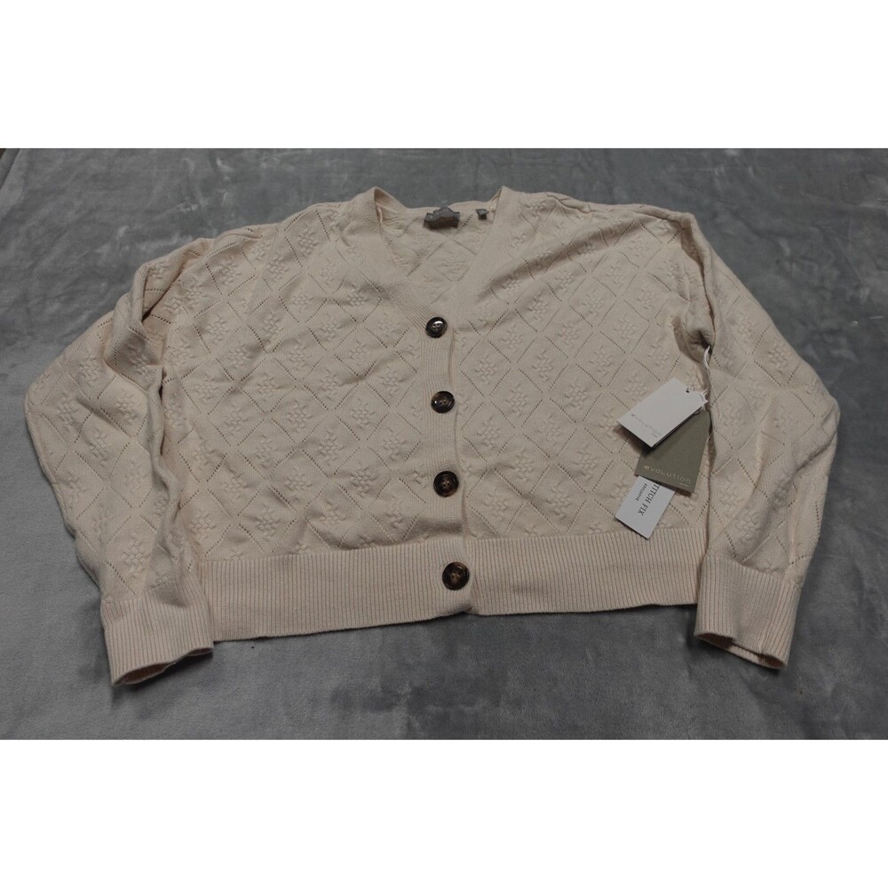 NWT Evolution by Cyrus Womens XL‎ Ivory Front Button Geometric Pattern Cardigan